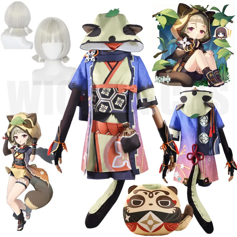 Sayu Anime Genshin Impact Cosplay Costume pour femme, perruque de jeu, robe Kimono Lolita trempée, tenues uniformes, queue d'Halloween