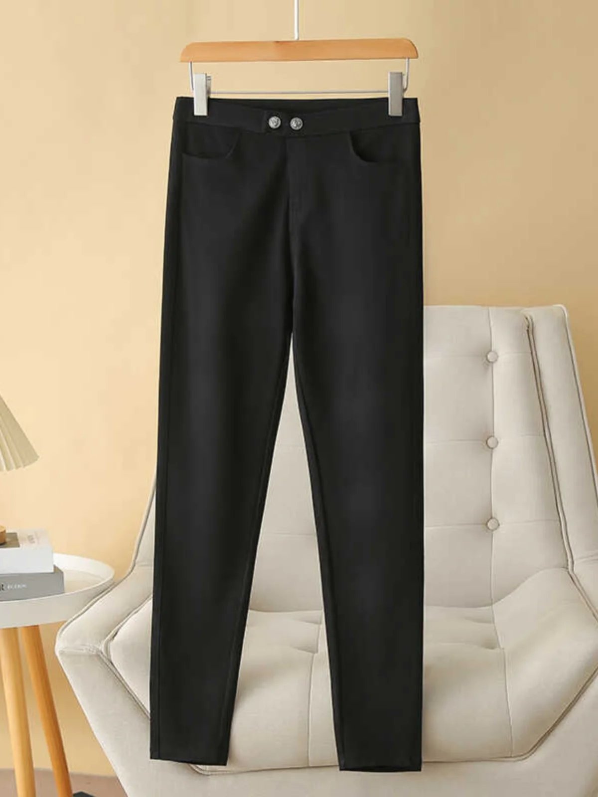 High Waist Elastic Magic Black Casual Pants Spring Fashion 2024 Pencil Pants Slimming Effect Double Buckle Korean Style