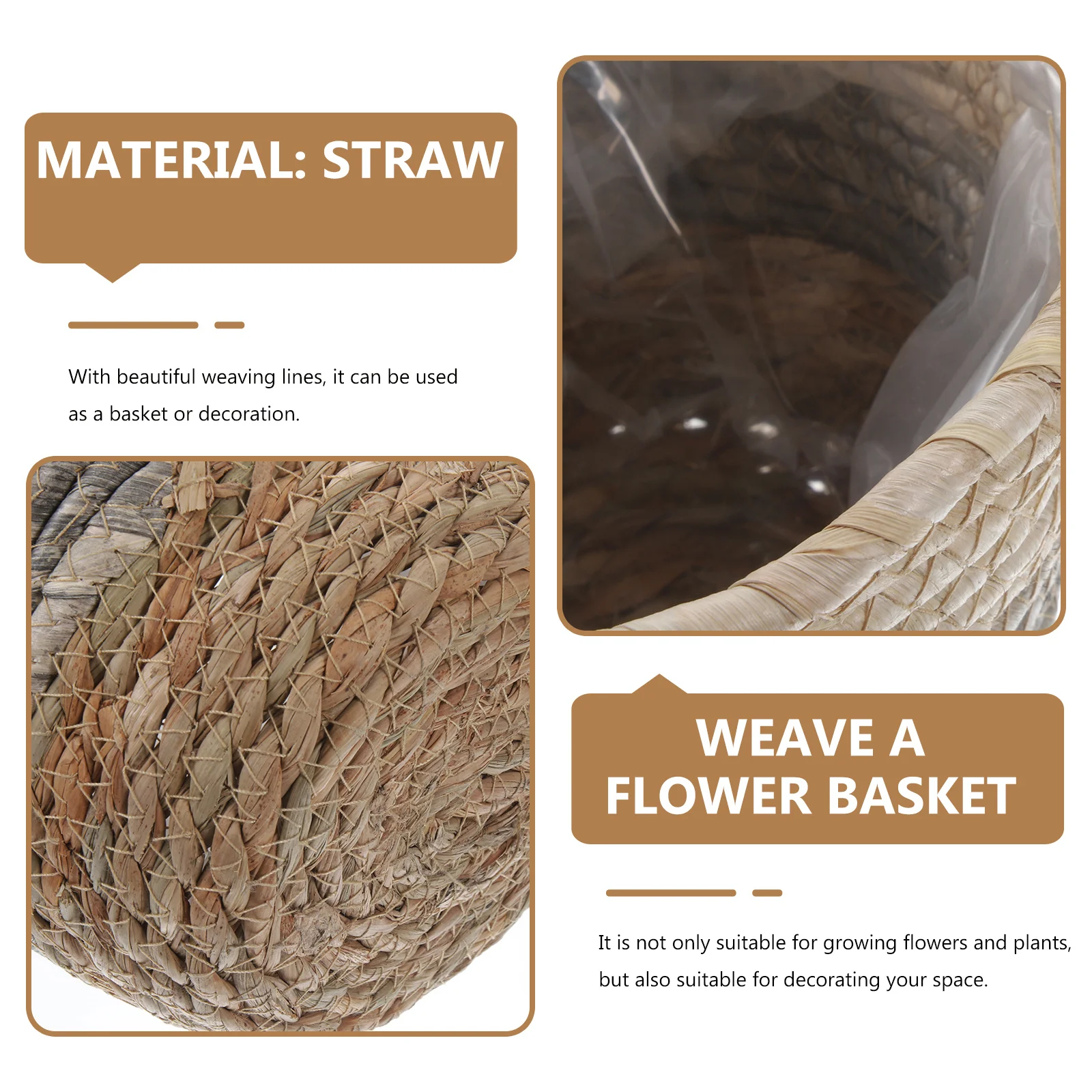 

2Pcs Rectangular Straw Flower Baskets Woven Plant Containers for Home Garden Decoration Large Capacity Decorative Indoor Outdoor