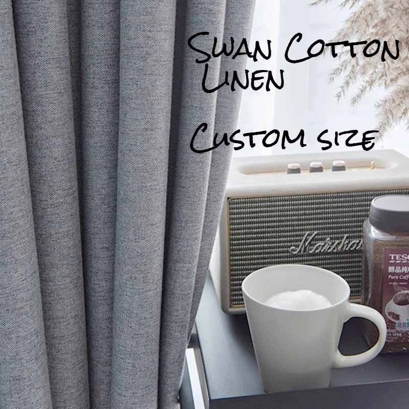 

Modern Simple Swan Cotton Linen Curtains for Living Room Bedroom Dining Balcony Solid Color Thickened Full Blackout Custom Size