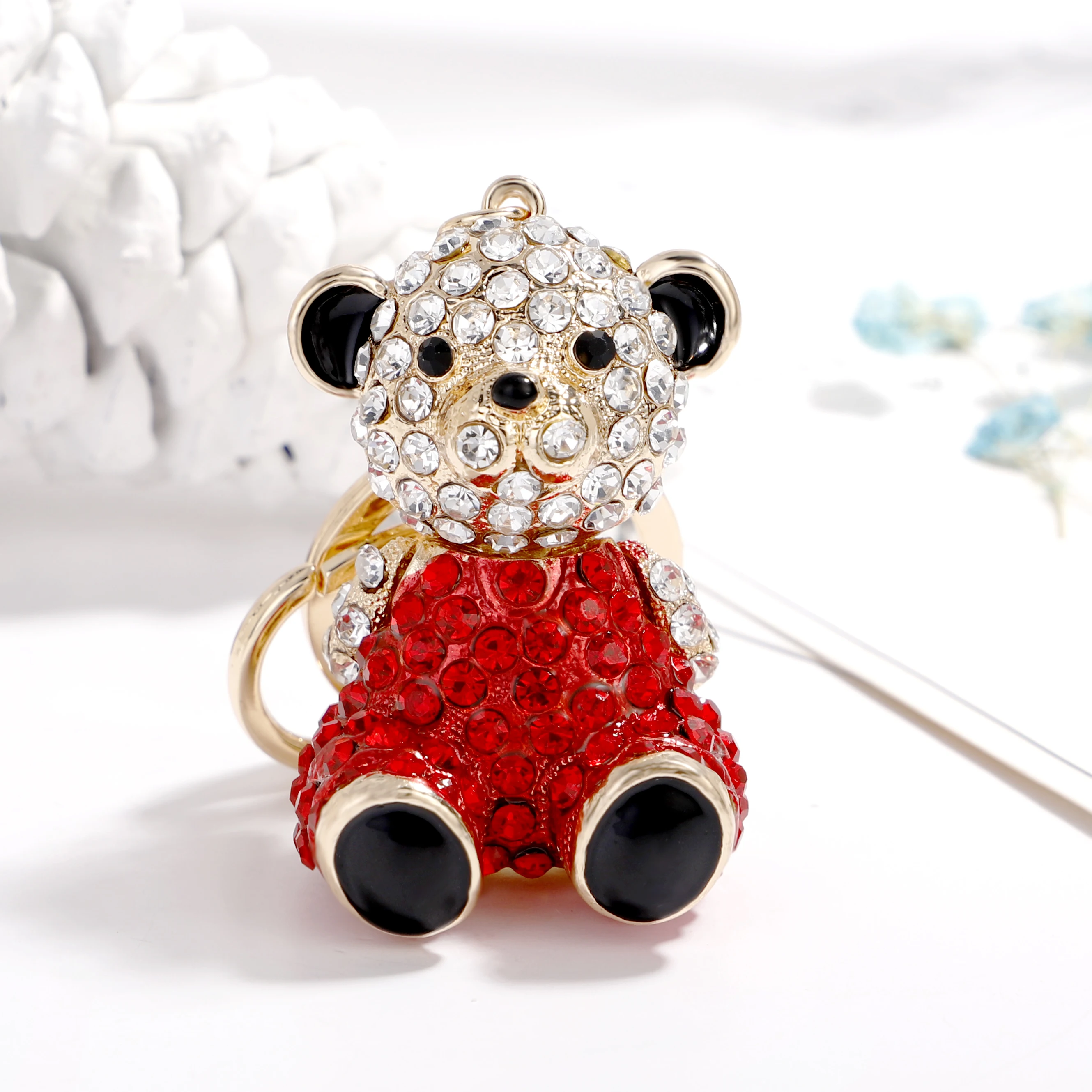 EASYA Big Bear Keychain Mini Bear Key Ring 8x4.5cm Rhinestone Key Chain Zinc Alloy Key Holder Women Fashion Jewelry CHY-2449