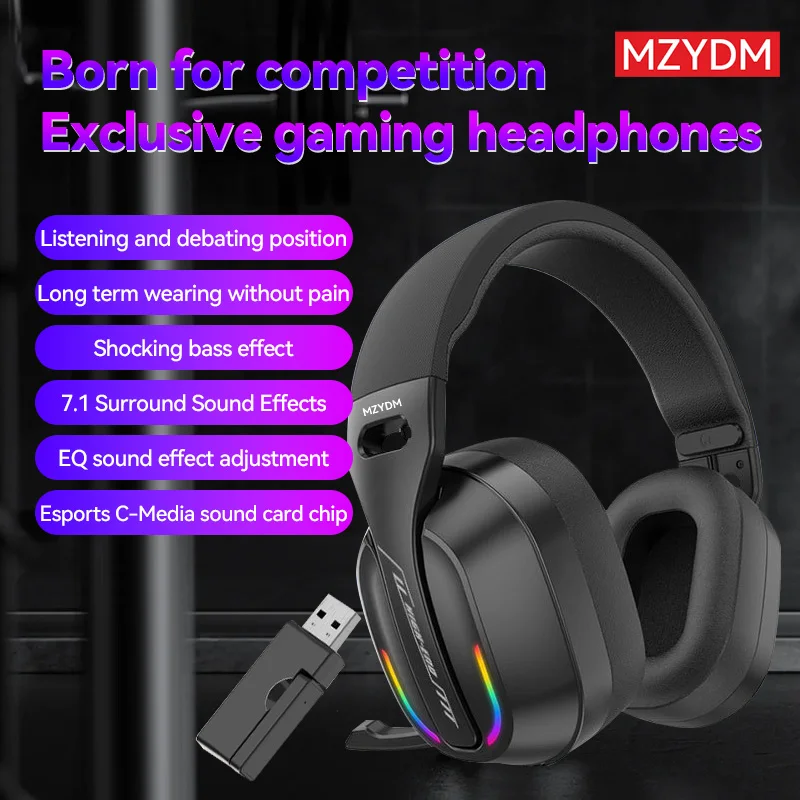 

MZYDM 2.4GHz Wireless Gaming Headset Bluetooth5.4 Headphones GT100 ENC Noise Cancelling Over Ear 5.4 Waterproof Sports Earphones