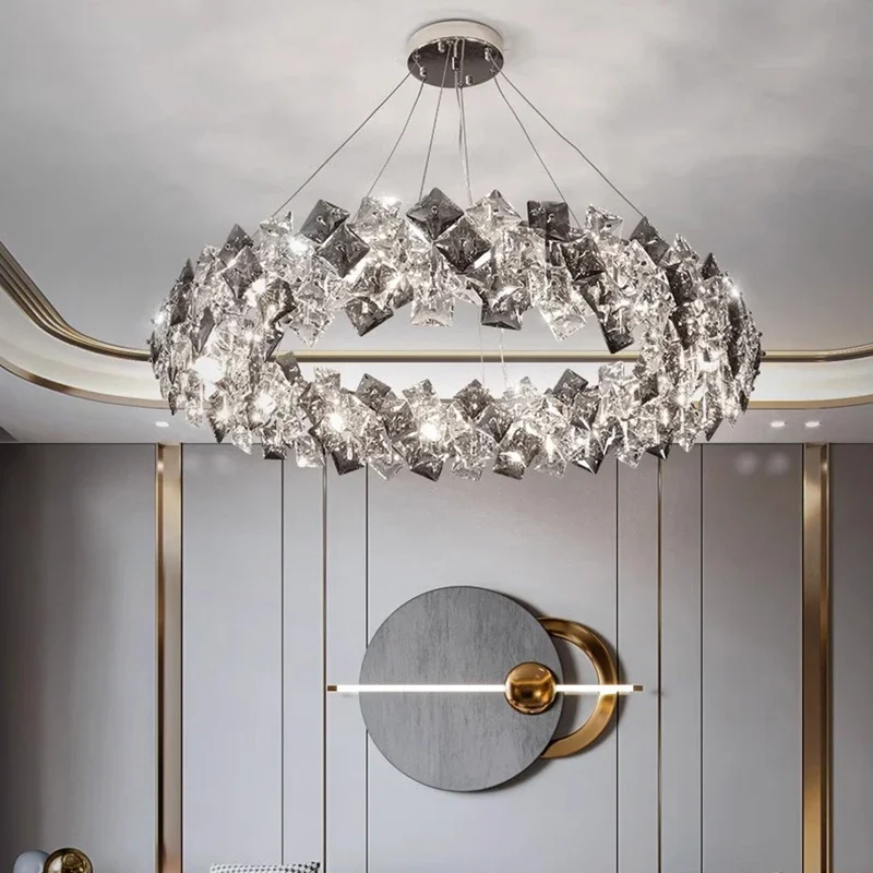 Nordic luxury Ring Crystal Glass chandelier, lustre Light-emitting diode K9 ceiling APP with RC Dimmable for dining room