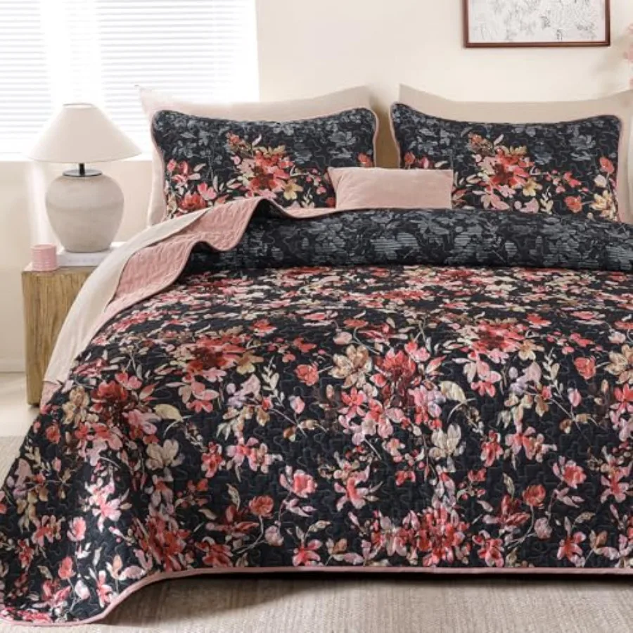 

Комплект постельного белья с цветочным узором: 3 предмета, легкое и мягкое покрывало из микрофибры с растительным орнаментом