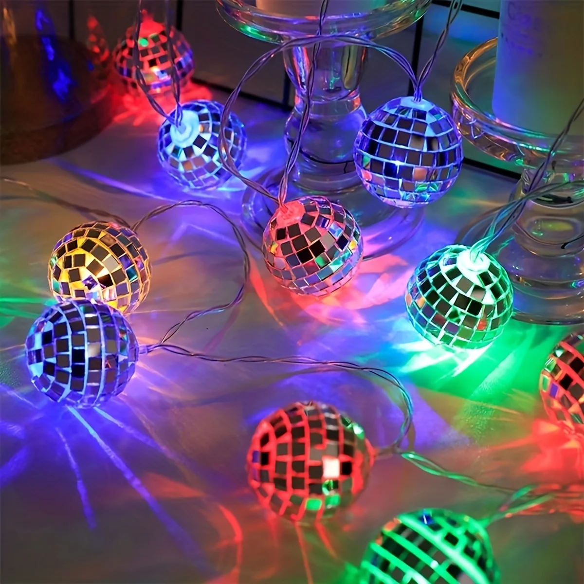Mini Mirror Disco Ball LED String Lights Warm White Fairy Lights Party Bedroom Wedding Decor Lamp