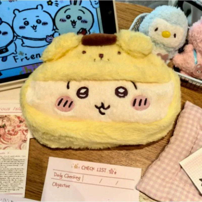 Hot New Anime Cartoon Plush Pen Box Fluffy Soft Cute Large Capacity Stationery Bag Student Office Desktop Stationery