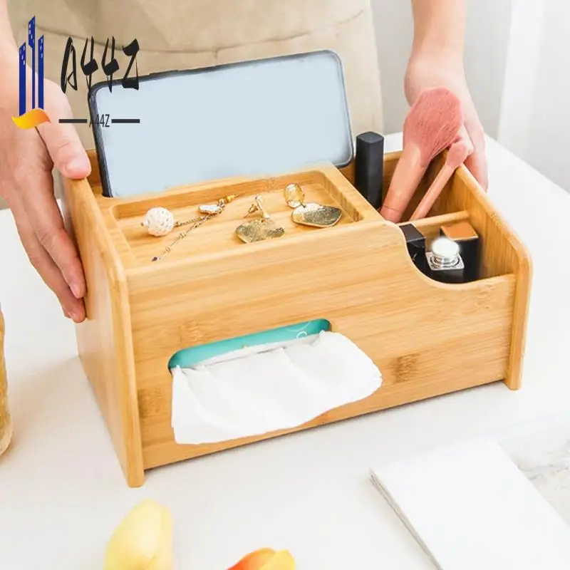 

A44Z-Coffee Table Remote Control Holder Collection Cosmetics Receipt Inclusion Organizer Storage Bamboo Wooden Box Racks