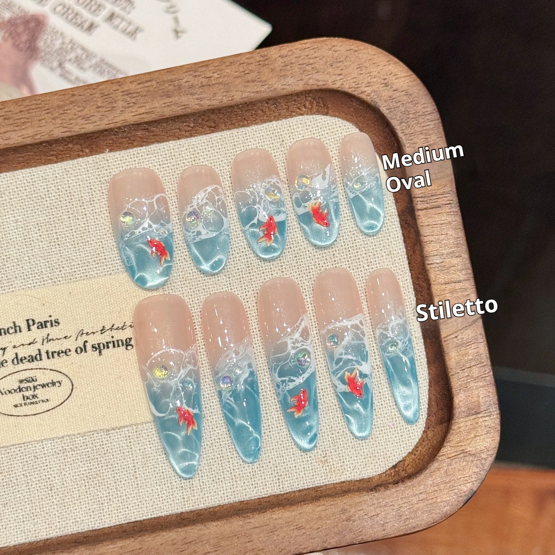 

10 шт., пресс для ногтей ручной работы, мерцающая вода, светло-голубой морское дно, рябь, кошачий глаз, носимый, съемный