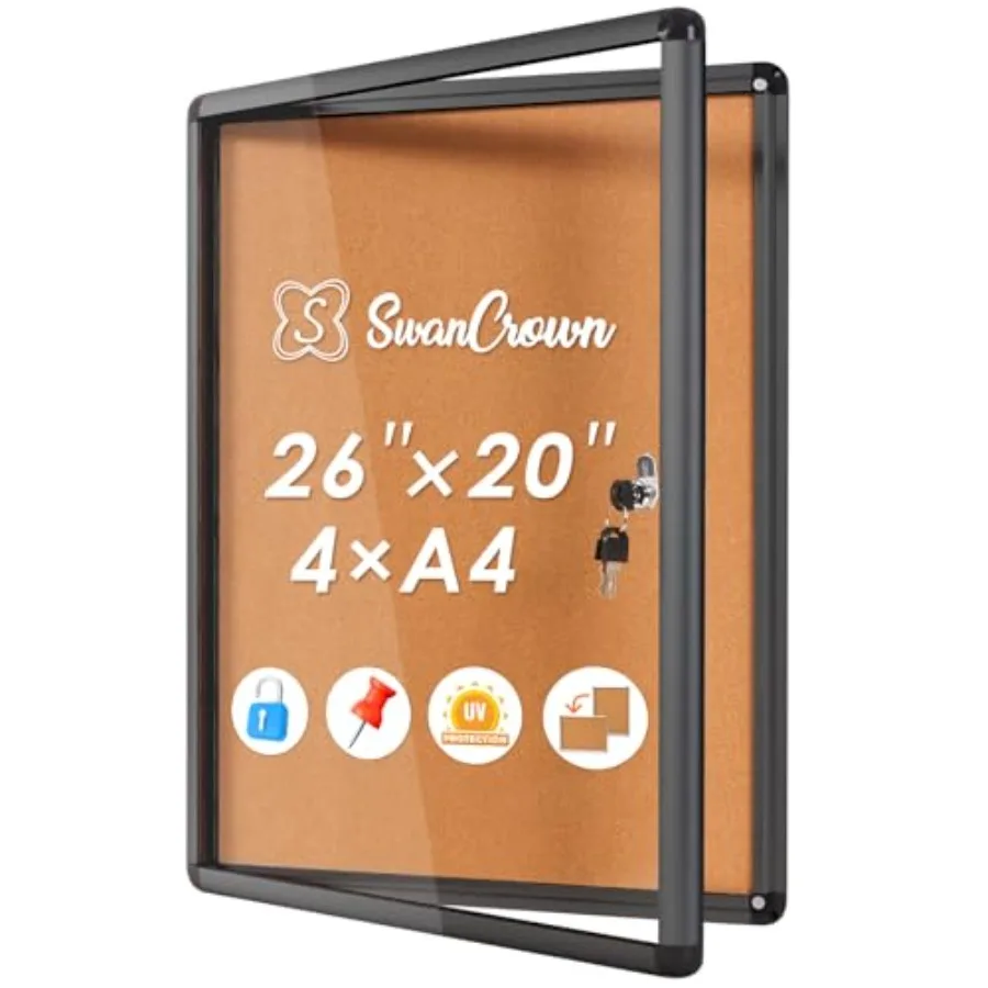 

Lockable Bulletin Board Notice Pin Cork Boards Tamper Proof Message Board for Photos Memos26x20inch 4xA4