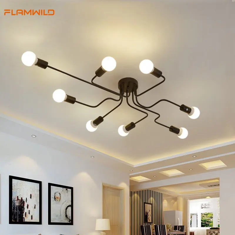 

Retro Industrial Style Modern LED Ceiling Chandeliers Lighting Living Room Bedroom Home Lighting Decoration Fixtures