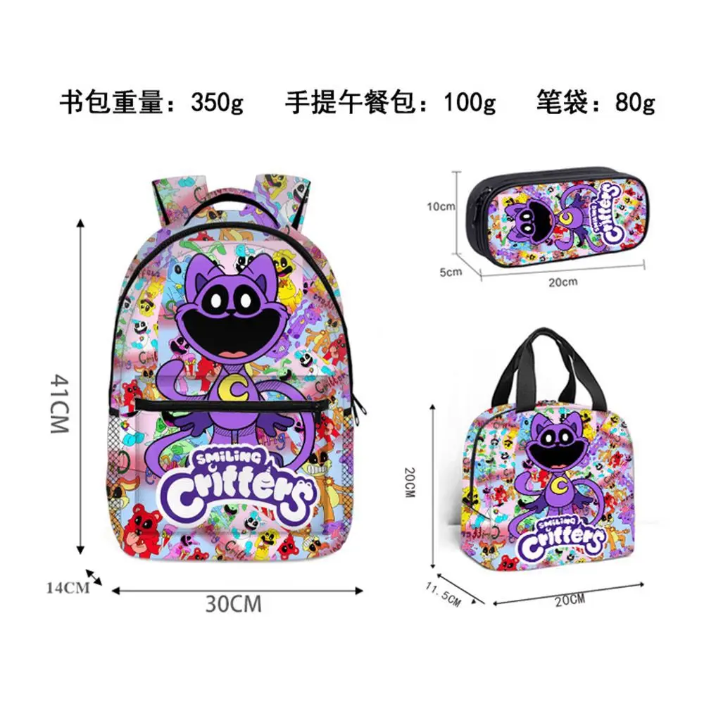 Harajuku 3d imprimir mochila, mochila escolar, saco do portátil, lancheira, estojo, popular e engraçado, para o estudante, 3 pcs/set