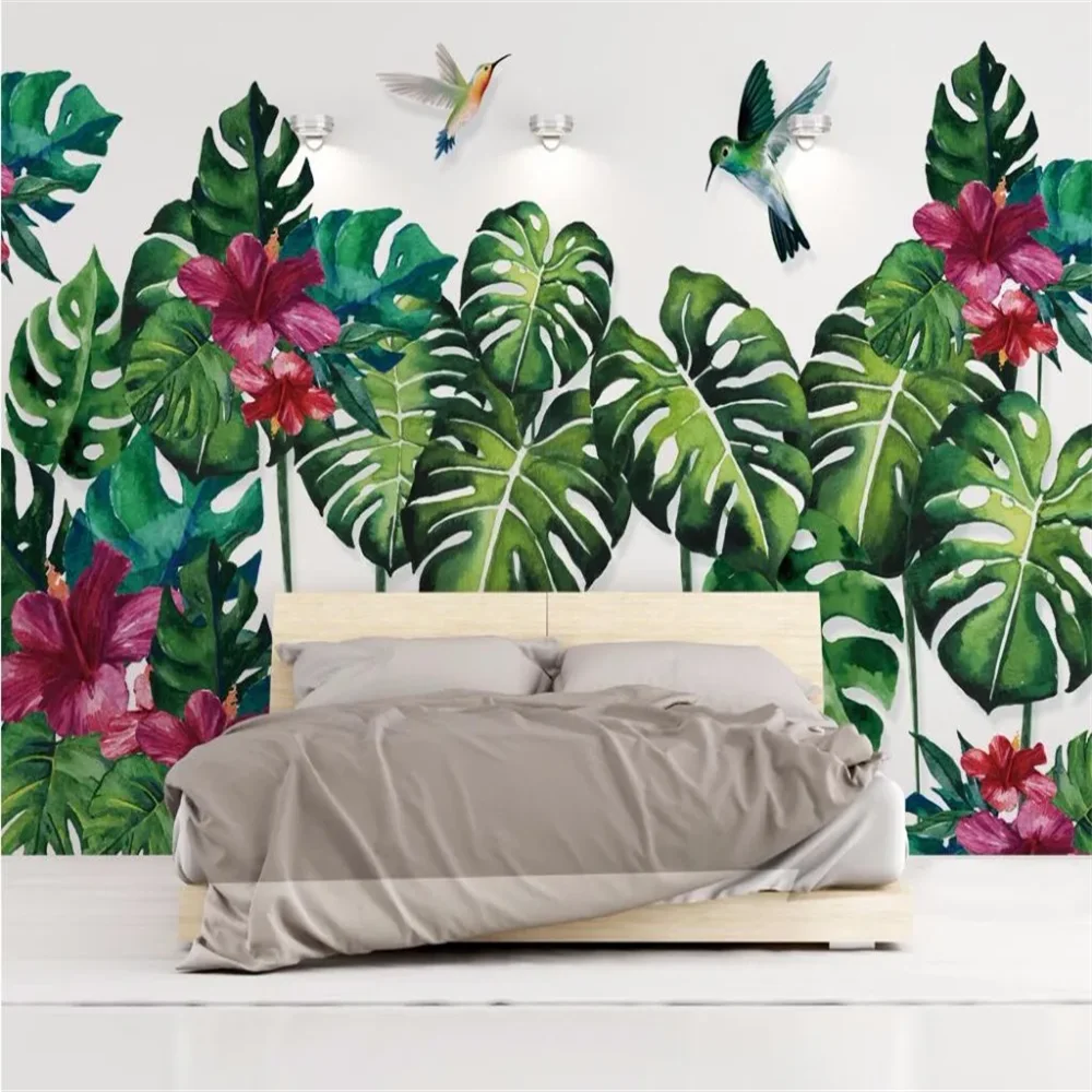 Custom Hummingbird animals wallpaper large mural wall stickers tropical plant turtle back watercolor background art wall paper