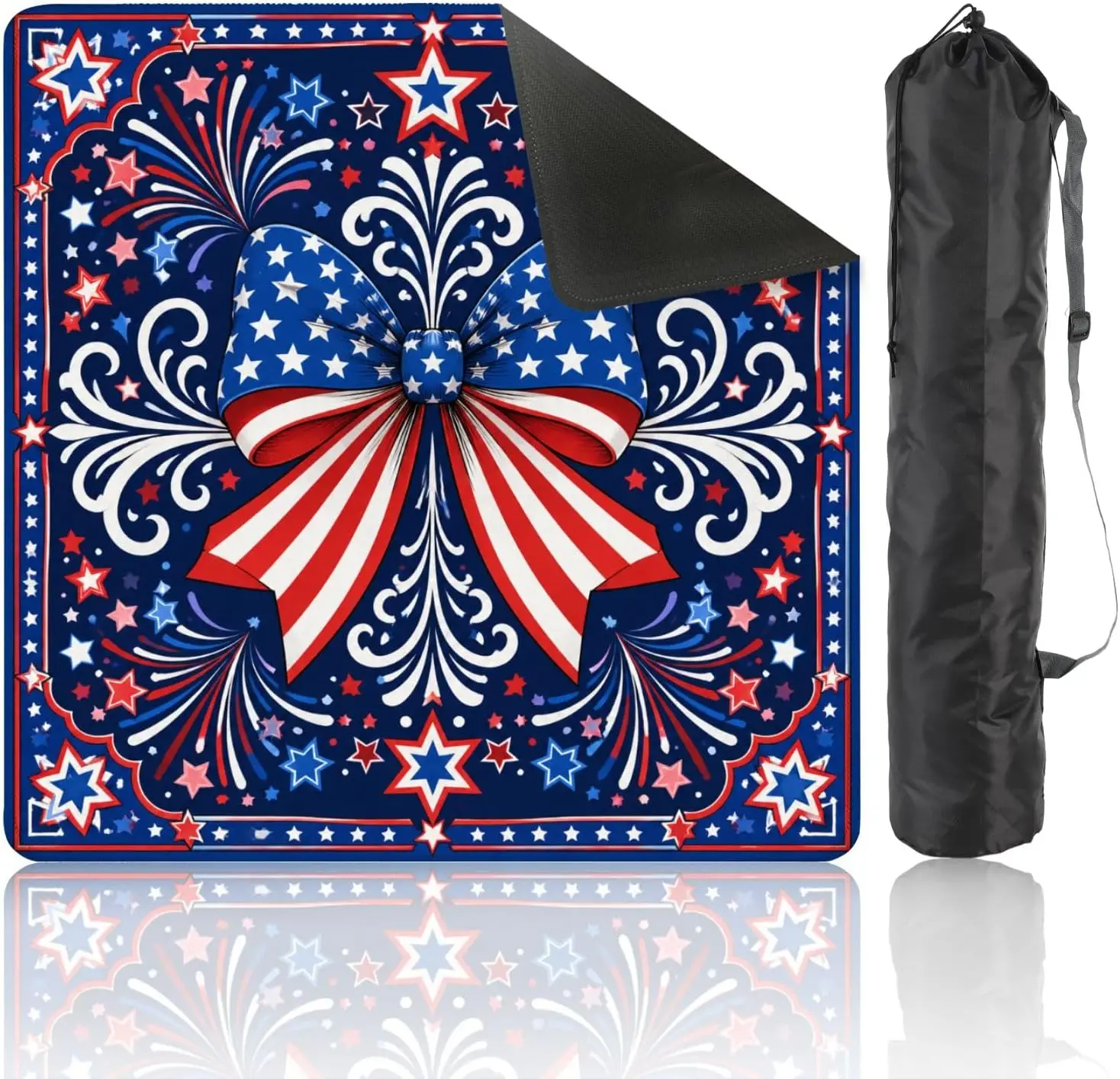 Patriotic Red White Blue Star Non Slip Mahjong Mat 31.5 Inch Noise Reducing Carry Bag Independence Day
