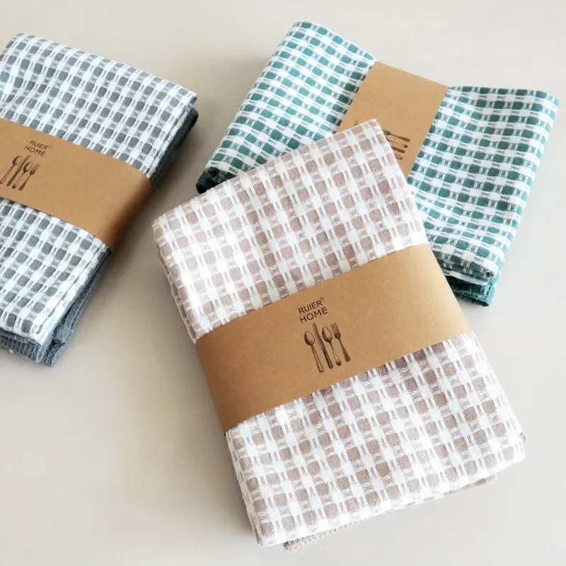 3Pcs/set 45x60cm Cotton Waffle Dinner Table Napkins Kitchen Tea Towels Absorbent Dish Cleaning Cloth