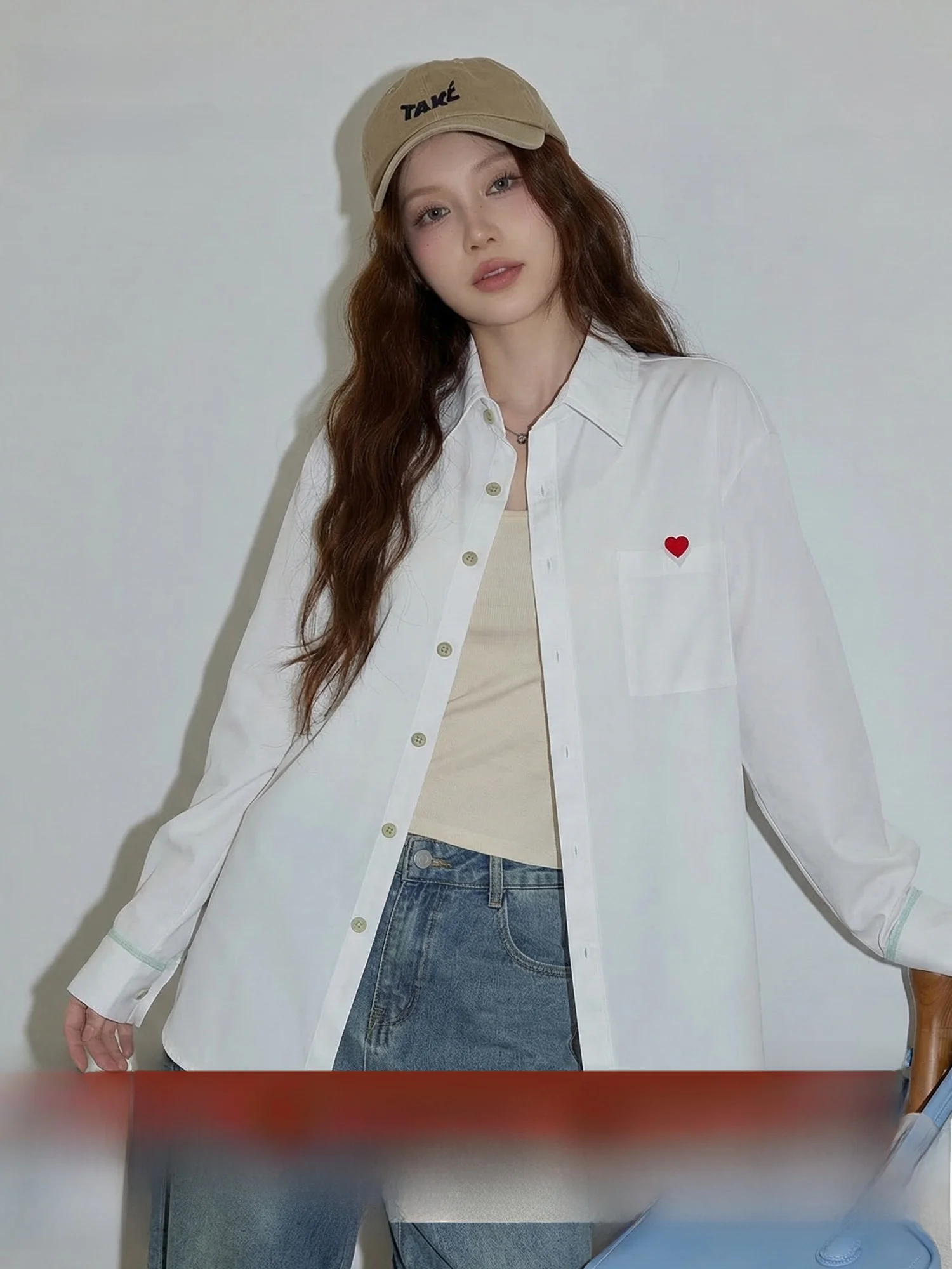 

Meng Xiaoqi Design ket Embroidered Long Sve Women's irt Loose Fit Slimming Casual Sle White Casual Spring Faion