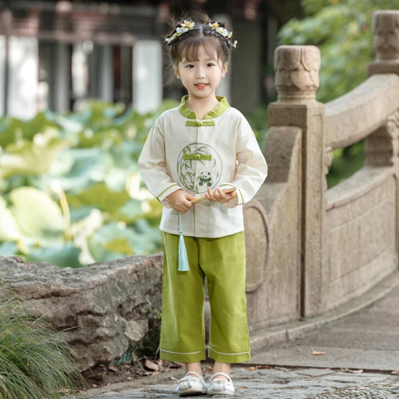 Hanfu kuno anak perempuan pakaian tradisional Cina anak laki-laki kostum siswa setelan panggung kinerja klasik elegan Tang Set