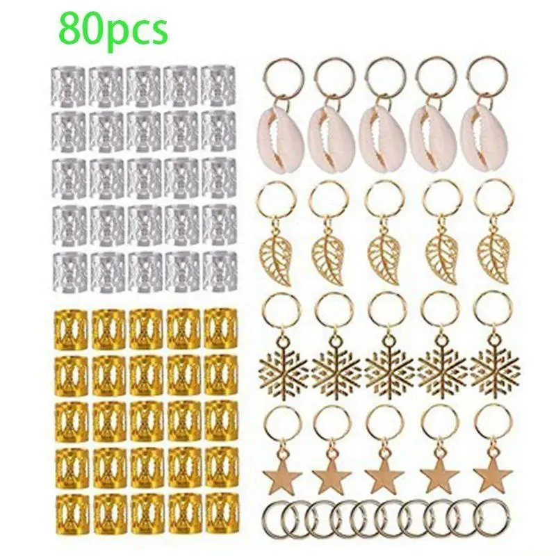 

31BF Dreadlocks Beads Rings Hair Braiding Metal Cuffs Decoration Accessories Jewelry