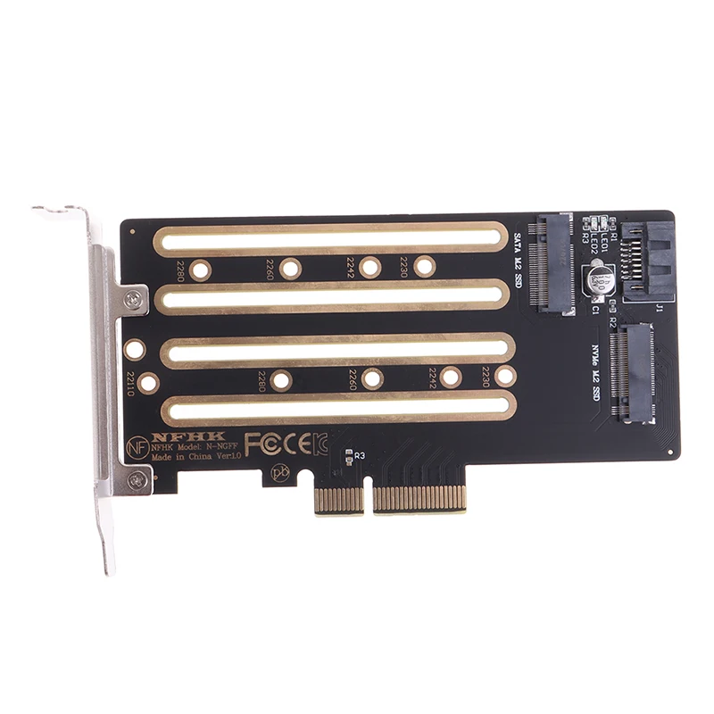 1Pc Nvme m.2 SSD to PCIe 3.0 4.0 x4 adapter card SATA m.2 SSD to SATA 2 IN 1 adapter card.