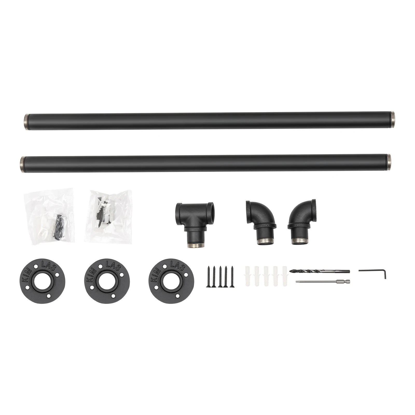 أنابيب درابزين حديد مجلفن مثبتة على الحائط، درابزين درج 5 أقدام، درابزين حائط زاوية مستديرة سوداء للداخلية والخارجية