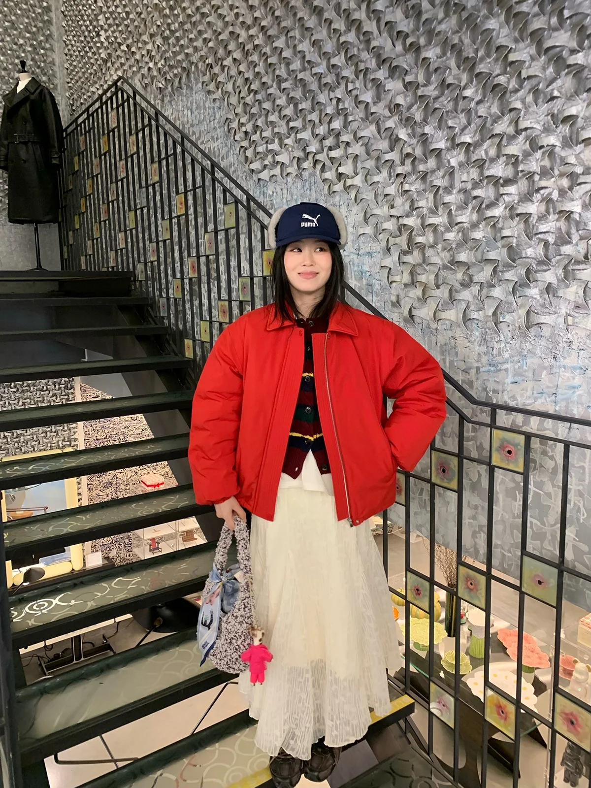 

Thi Warm Cotton Jaet Women's Winter Hanging Jaet Chic Red Sli Commute Sle Zipper Closure Long Sve Loose Fit