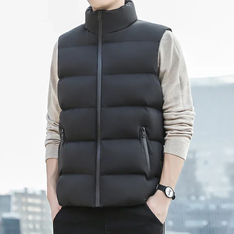 Winter Vest Jacket Men's Casual Trendy Zipper Pocket Warm Cotton-padded Vest Outdoor Ski Cold-proof Thickened Sleeveless Coat