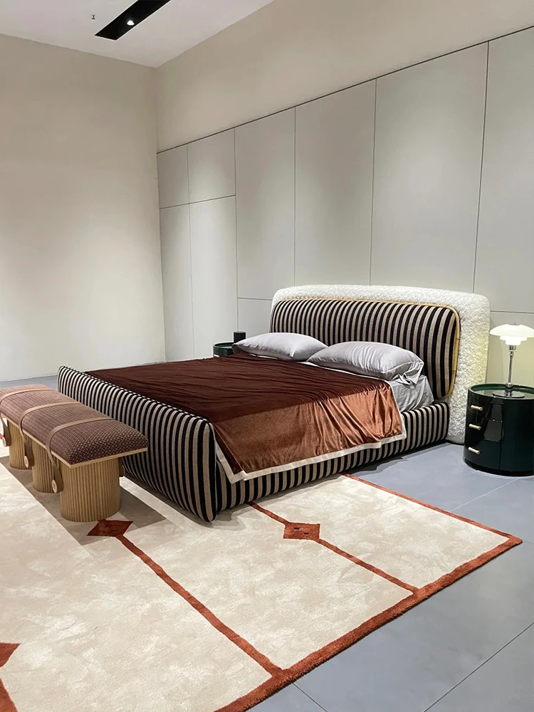 Italian color matching cloud bed household master bedroom double lamb wool zebra striped cloth bed