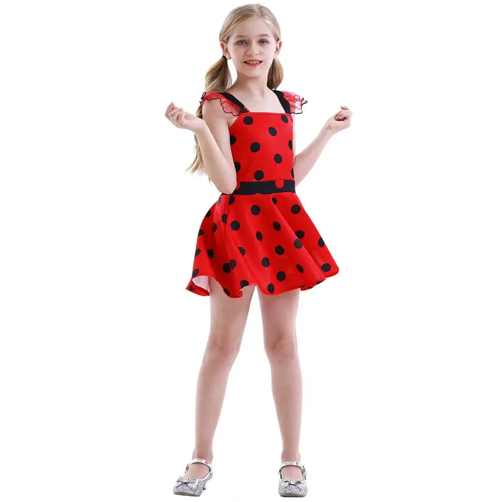 Girls Polka Dots Ladybugs Dress Up Cosplay Costume Birthday Gift Halloween Christmas Fancy Party Outfit