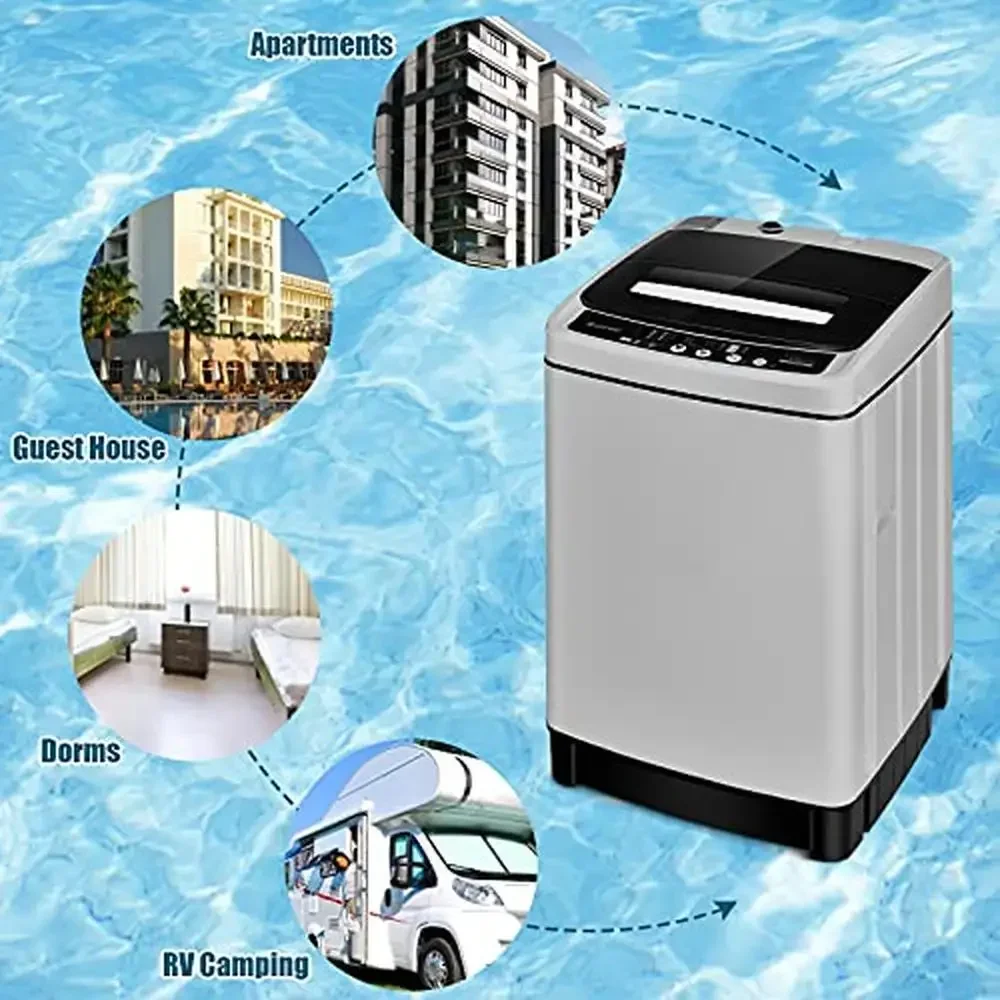 Compact Full-Automatic Mini Washer & Spin Dryer 1.5 Cu.Ft Capacity Laundry Machine with 8 Programs & Stainless Steel Drum