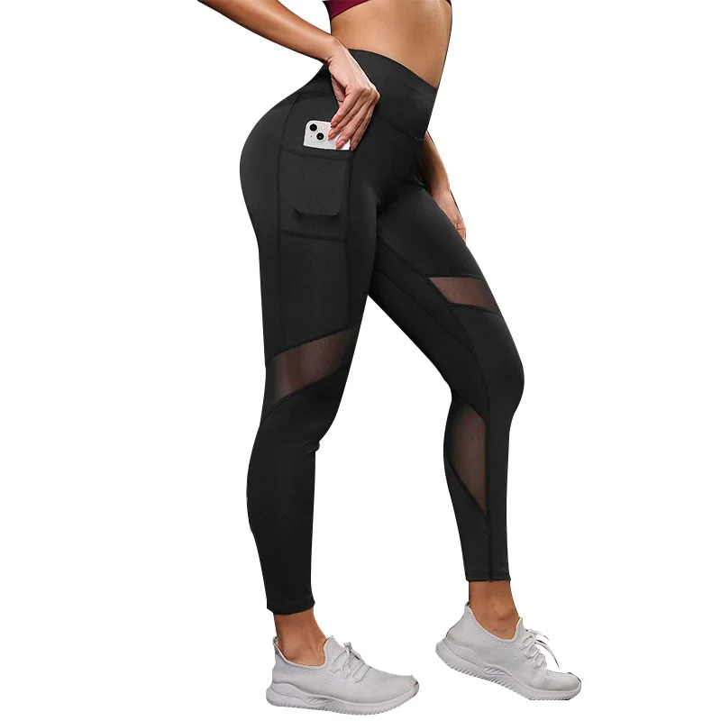 Mesh High Waist Yoga Pants with Pockets Leggings for Women Tummy Control Workout Leggings for Women