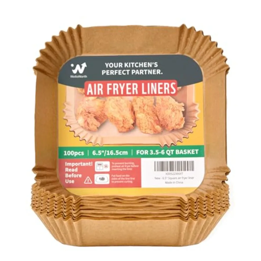 40GSM Air Fryer Liners, 6.5 Inch Air Fryer Liners Disposable, Unbleached Paper For 3-5Qt, Raw Wood Pulp, Double-Sided Silicone,