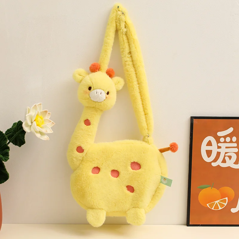 50x25x33cm Cartoon Giraffe Cross Body Bag Kawaii Plush Animal Pink Brown Yellow Wallet Birthday Gift