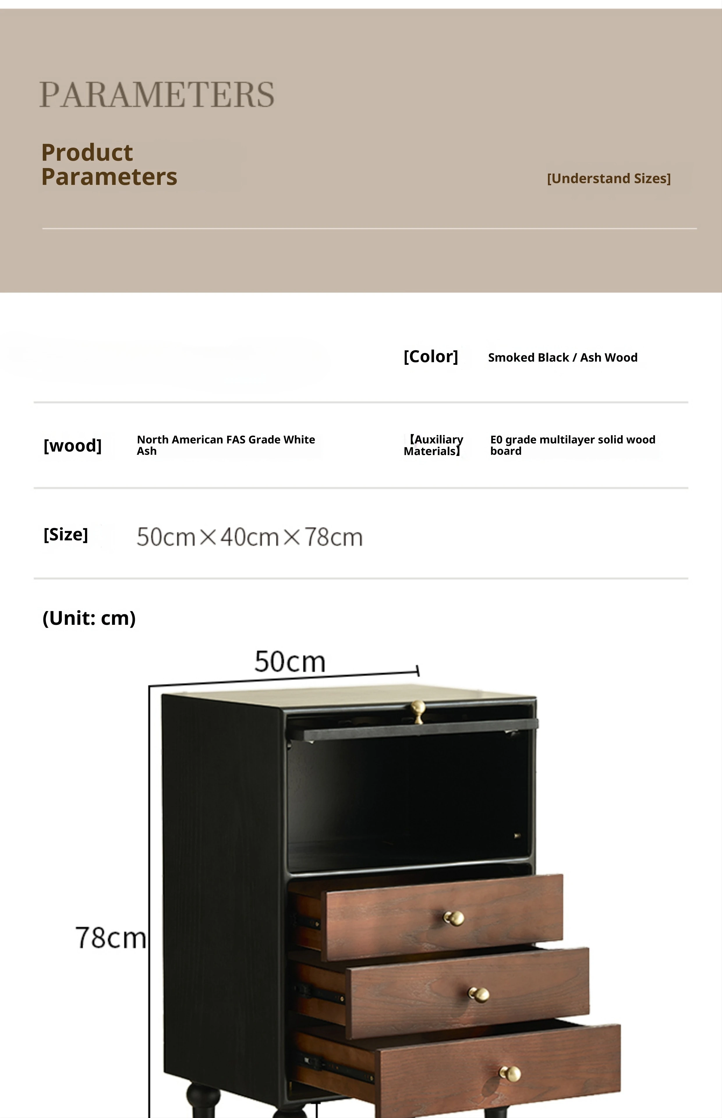 طاولة بجانب السرير من الخشب الصلب الأمريكي الفرنسي العتيق، خزانة صغيرة فاخرة وخفيفة الوزن