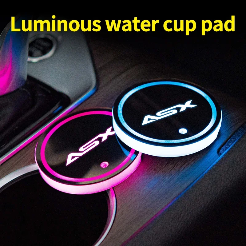 

LED car water cup mat drink holder for Mitsubishi asemblem auto interior decorative atmosphere lights