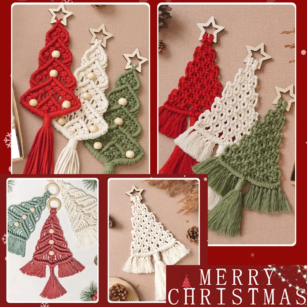 Bohemian Tassel Design Christmas Tree Craft Kit DIY Material Pack Handiwork Wall Hanging Xmas Tree Macrame DIY Kit for Beginners