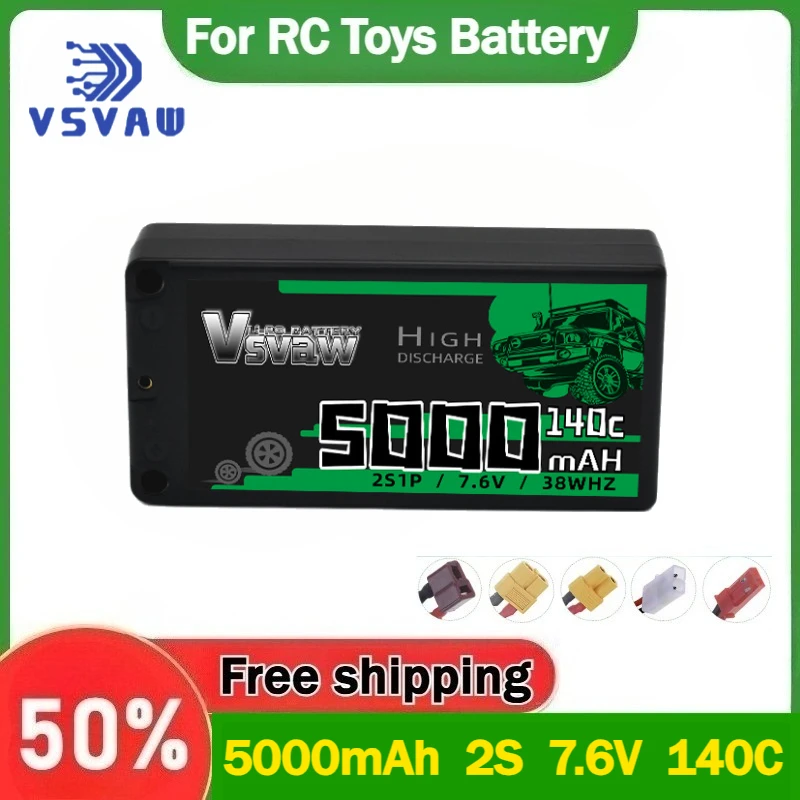 

High-Quality 5000mAh 2S 7.6V 140C Rechargeable Battery for 1/10 RC Remote Control Cars Racing Cars and Boat Model Batteries