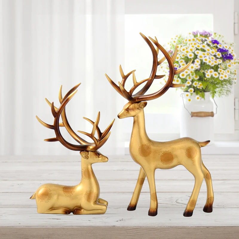 الراتنج الأزواج الأيائل سطح المكتب ديكور الذهب الرنة الحيوان مكتب الديكور داخلي غرفة المنزل الحلي الجدول الحرفية ديكور المنزل #1