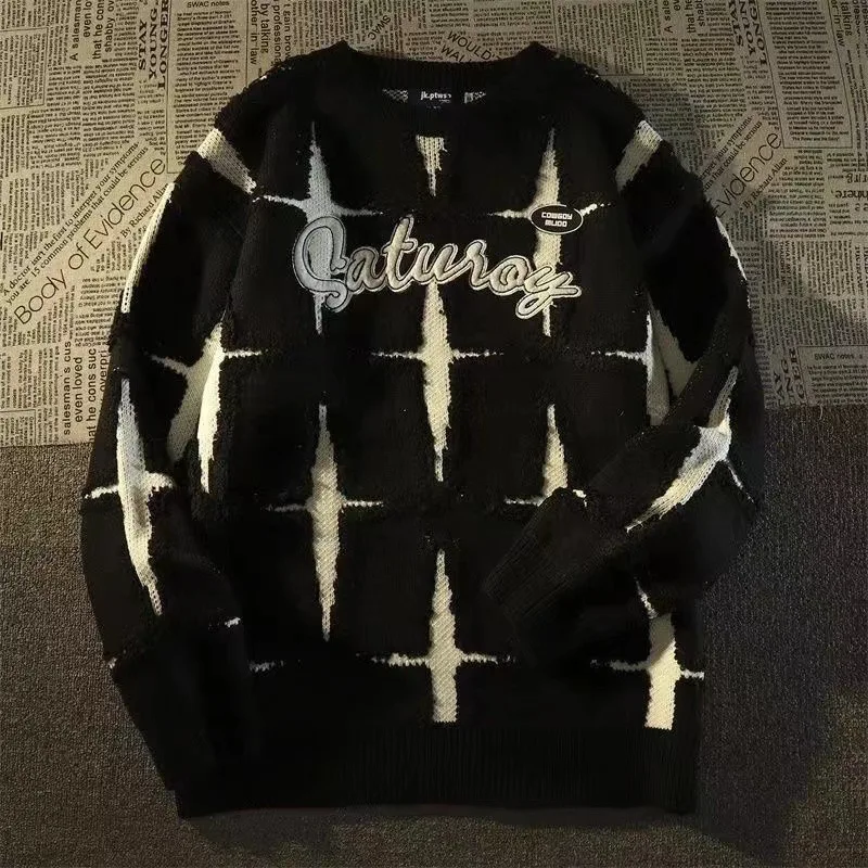 سترة ريترو على شكل نجمة للرجال، ملابس خارجية فضفاضة للربيع والخريف، سترة محبوكة كبيرة الحجم للزوجين