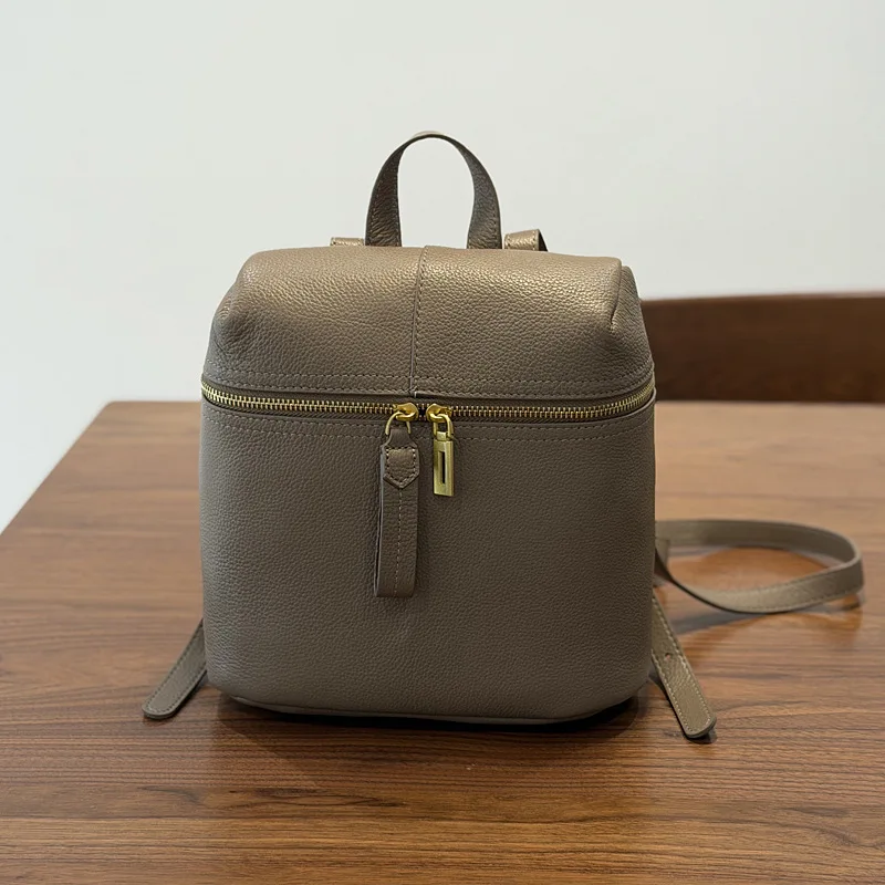 FIRMRANCH High-quality Light Luxury Top Grain Cowhide Casual Fashion Square Schoolbag Elegant Women's Schoolbag Backpack