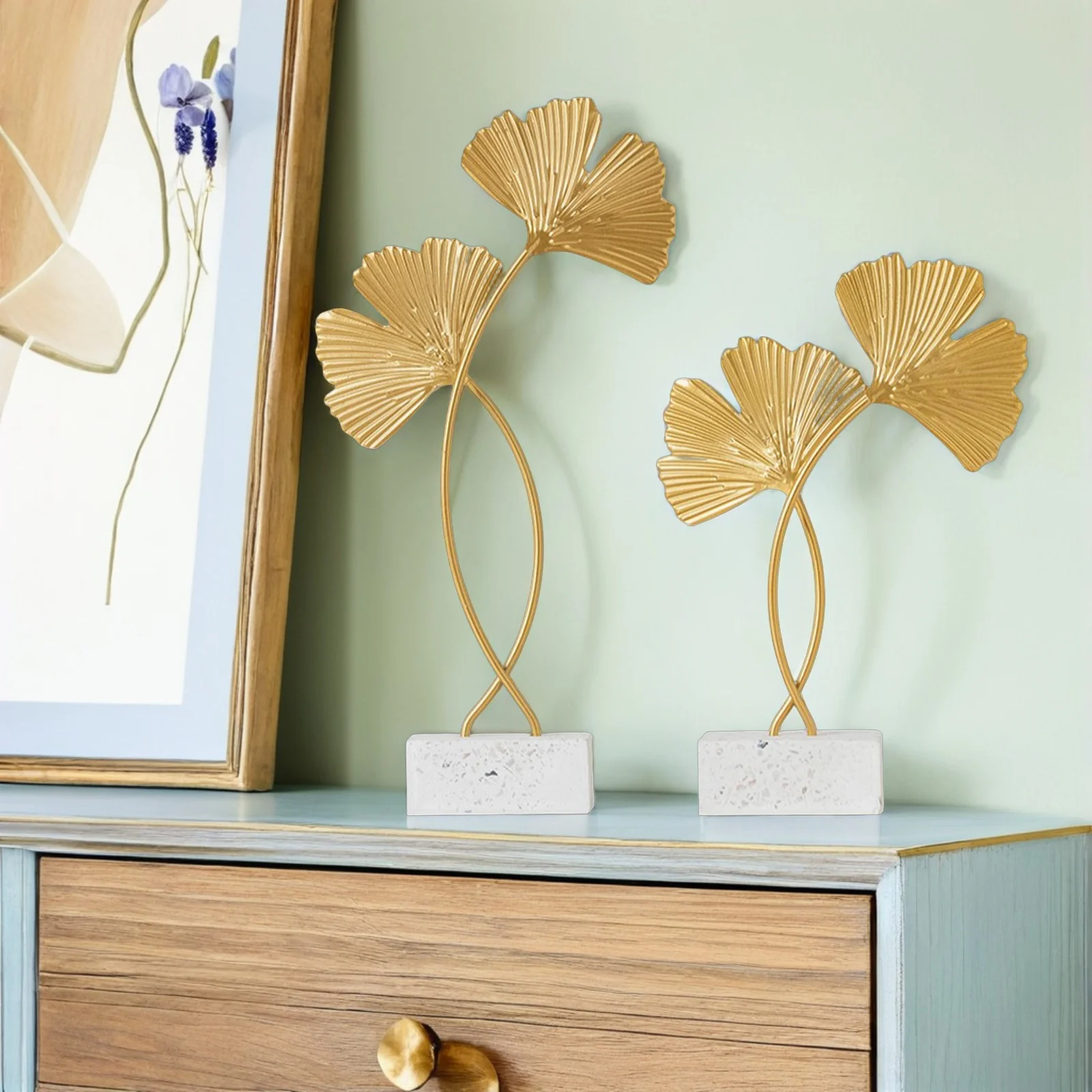 2 قطعة أوراق الجنكة الفضية الحلي الزخرفية سطح أملس الذهبي الحديد الحرفية للمنزل مكتب سطح المكتب غرفة المعيشة الشمال نمط #5