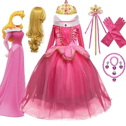 Girls Sleeping Beauty Aurora Cosplay Princess Dress Kids Frozen Elsa Anna Set 3-10Yrs Children Halloween Costume Party Clothings