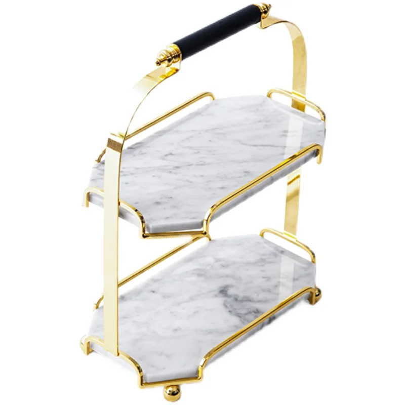

Double marble shelf tray bathroom countertop perfume dresser desktop rotating storage tray ornament