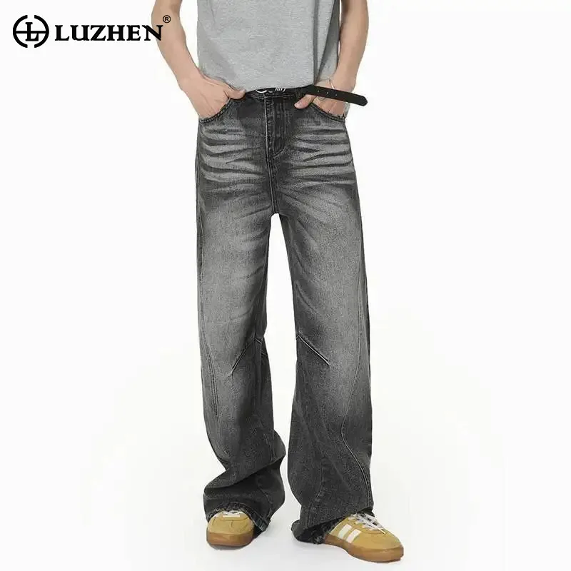 LUZHEN Pants Men's 2026 Denim Gradient New Straight Stylish Washed Original Simple Vintage Style Wide Leg Casual Jeans JY8571