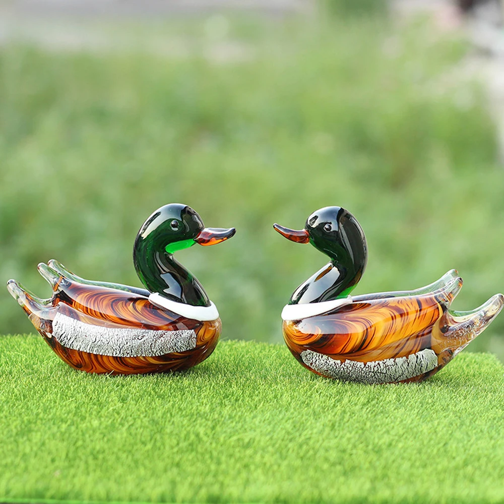 

Glaze Cute Mandarin Duck Figurine Collection Hand Blown Glass Animals Ornament Handmade Crystal Paperweight Glass Art Duck