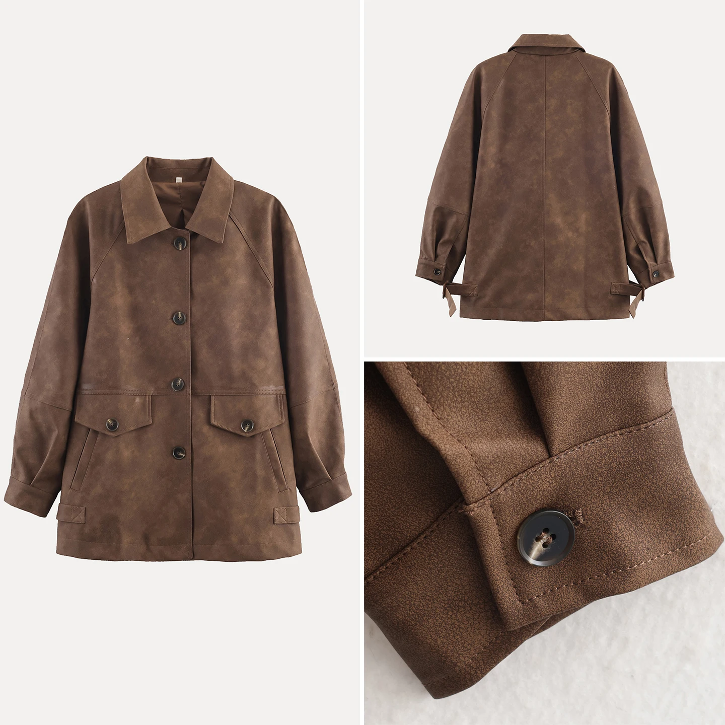 

Faionable Casual Dual-tone Jaet Coat for Women Autumn 2025 Season Long Sve Button Closure Ele Quali Ladies Outer...