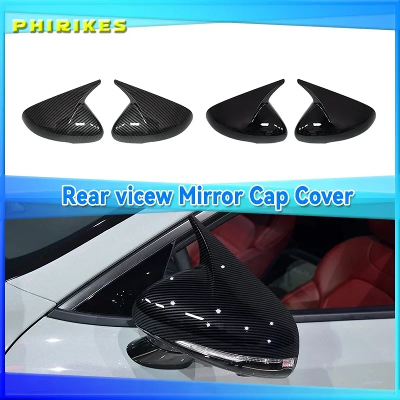 

For KIA Stinger 2018-2022 Auto Car Body Side Door Rearview Mirror Cover Sticker Trim ABS Carbon Fiber Style Gloss Black