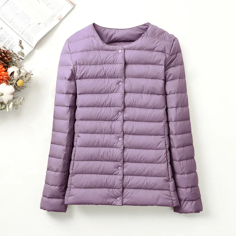 المرأة بطانة بطة أسفل سترة س الرقبة متغير الخامس الرقبة 2024 جديد أنثى خريف شتاء الدفء ياقة ضوء مبطن معطف منتفخ