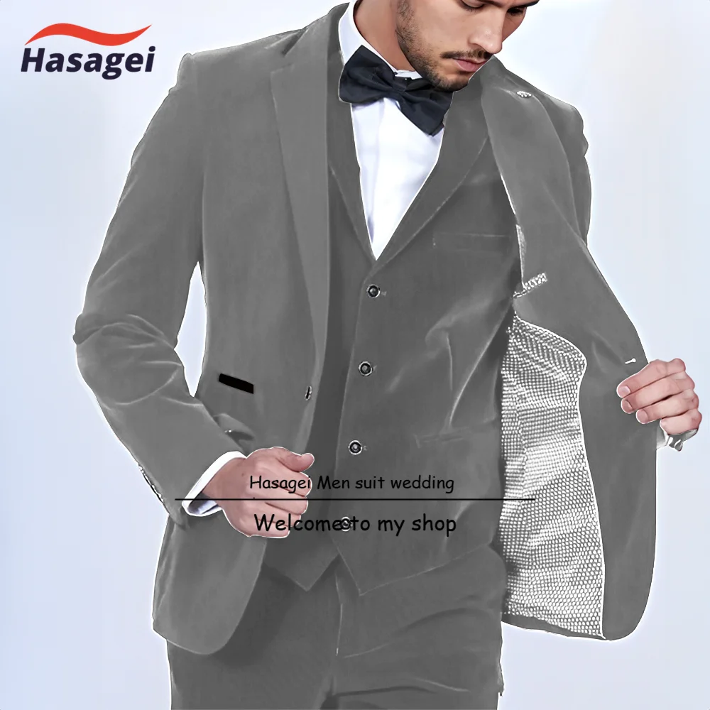 Royal Blue Velvet Men's Suit 3-piece Wedding Tuxedo Groom Custom Jacket Pants Vest Dinner Holiday Suit Men's Blazer