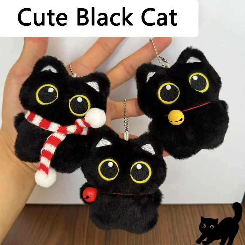 Simpatico gatto nero peluche 10 cm piccola bambola ciondolo portachiavi cartone animato morbido animale farcito bambola zaino borsa decorazione regalo