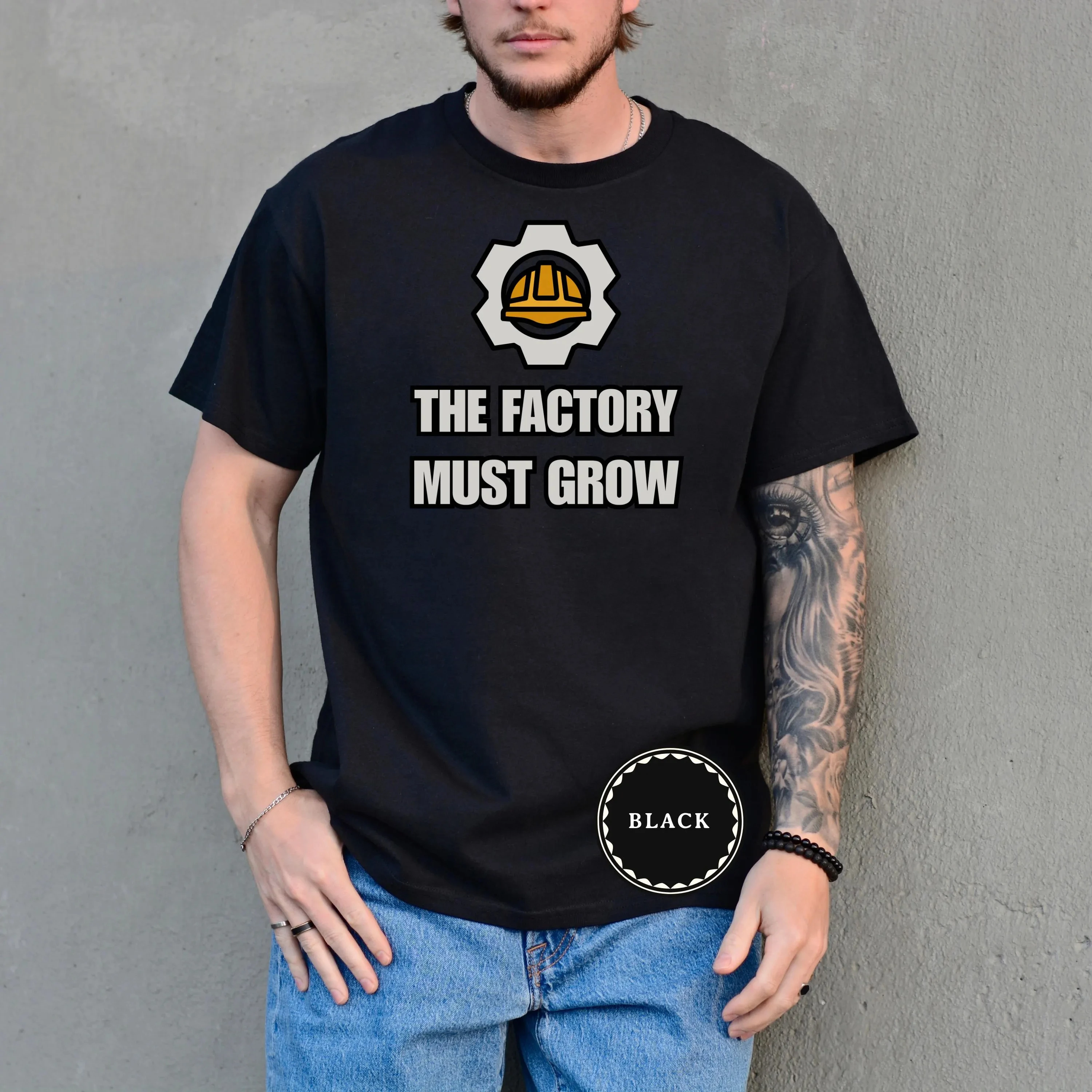 L'usine doit proposer des t-shirts pour hommes, des t-shirts sur le thème du jeu Factory Builder, des t-shirts d'e-sport Factory et des cadeaux pour ingénieurs.