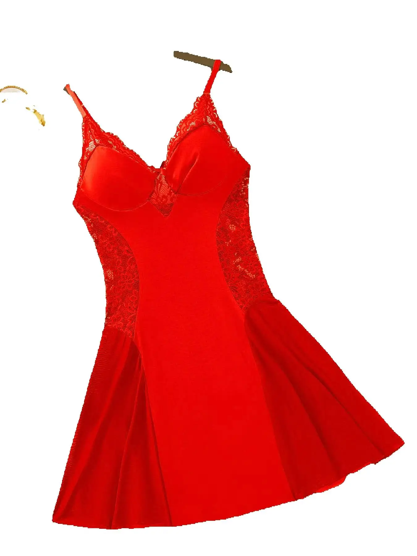 

S Women's Satin Nightgown Sexy Faux Silk Sleepwear with Spaghetti Straps Sleeveless V-Neck Solid Color Nightie for Comfortable R